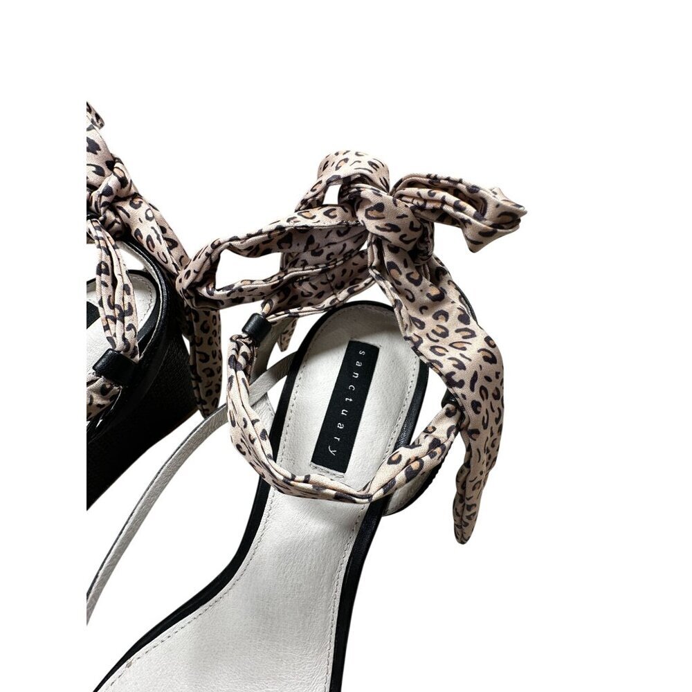 Sanctuary Sandals Whimsy Wedge Womens Size 11 Leopard Print Black Tie Strap - Picture 9 of 11